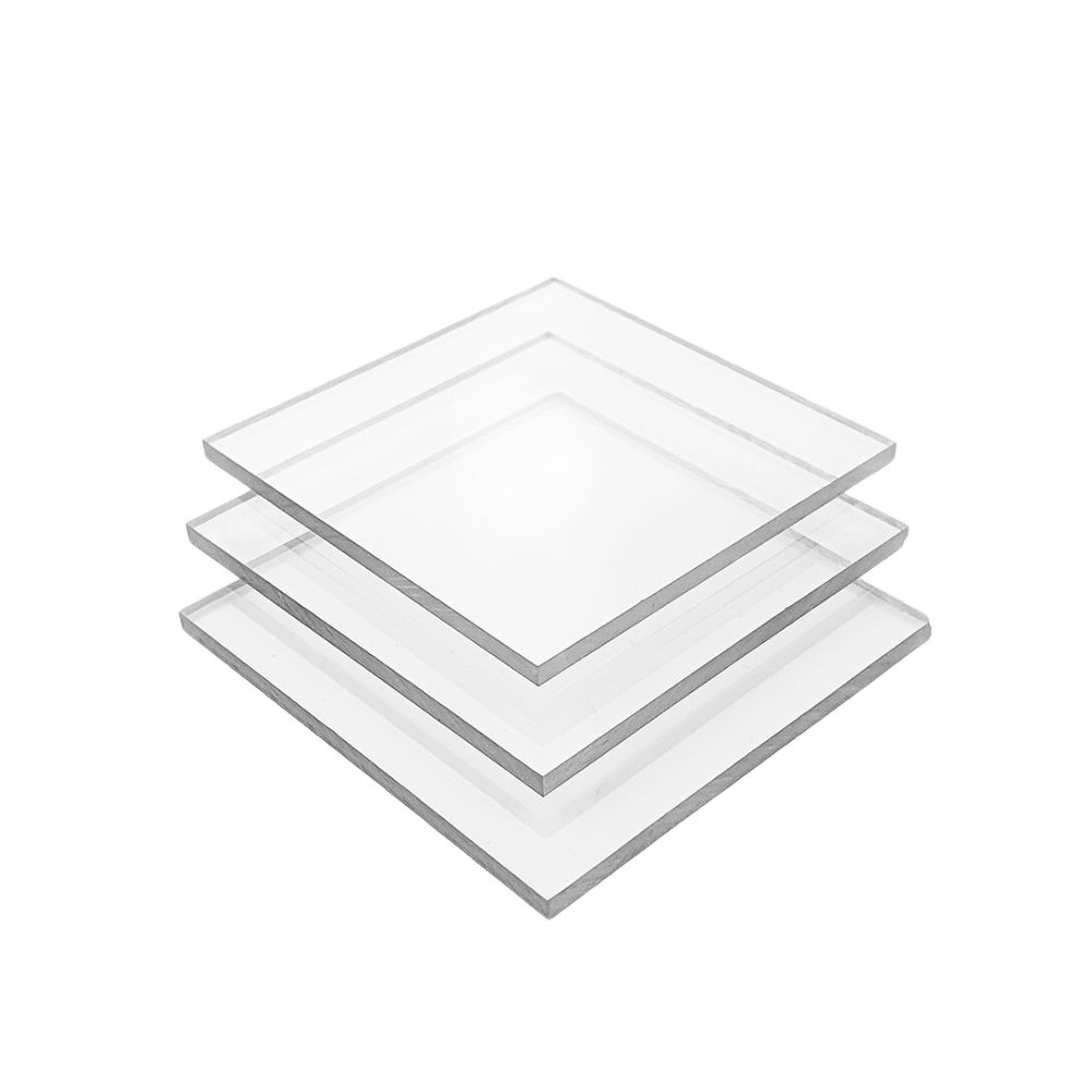 Clear acrylic sheets stacked on top of each other, creating a transparent and orderly arrangement.