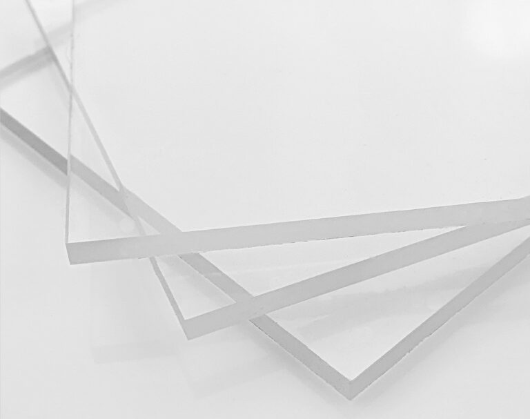 Close up of plastic PETG sheets stacked.