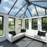 A clear acrylic roof in a conservatory.
