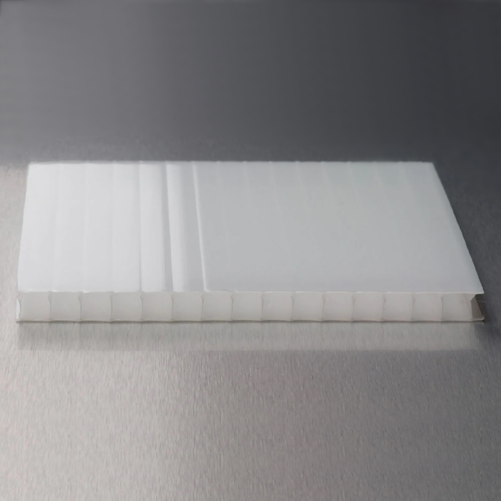 A sheet of opal white twinwall polycarbonate.