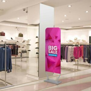 A sale sign made from PVC in a clothes shop.