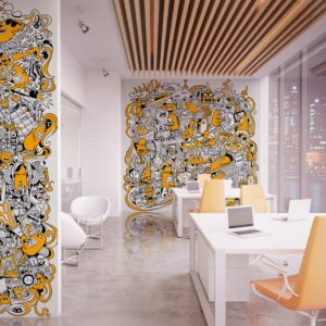 Artistic walls in an office.