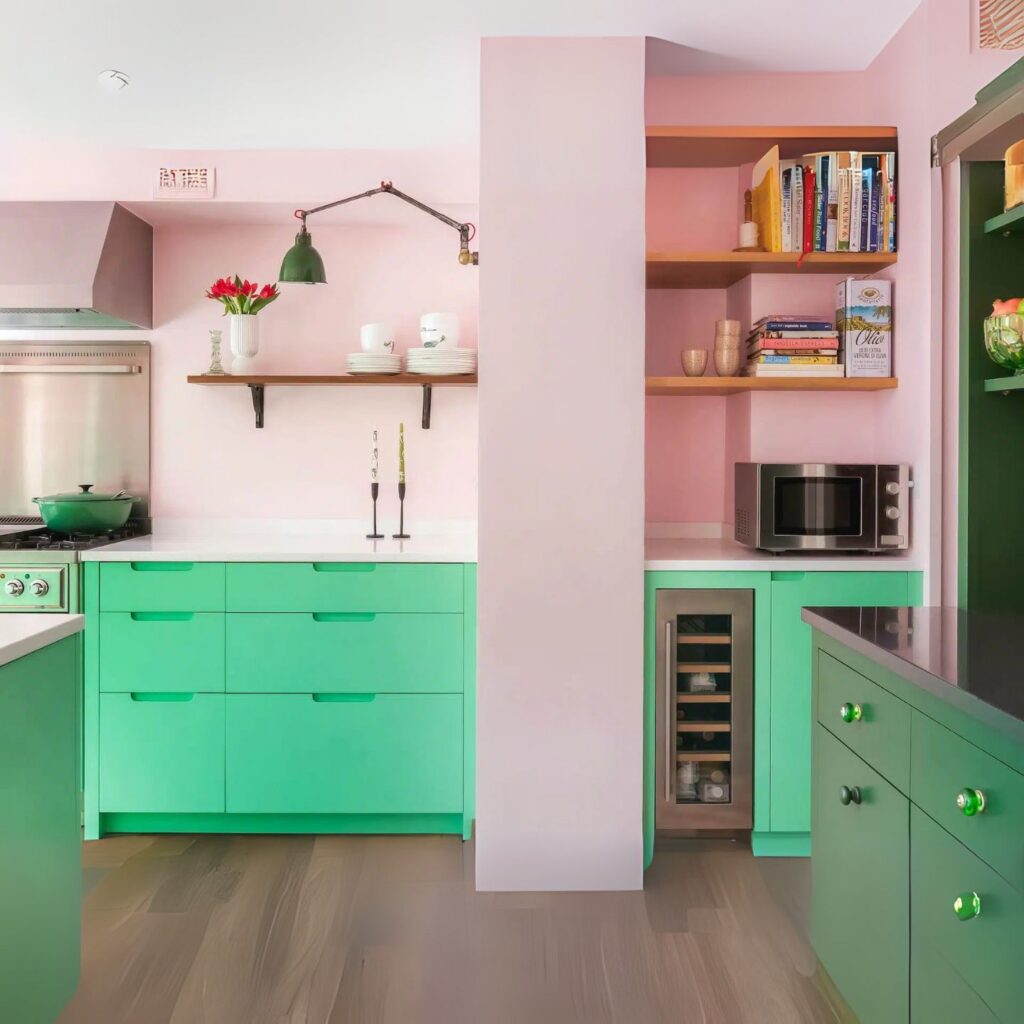 A pastel coloured kitchen made from perspex acrylic.