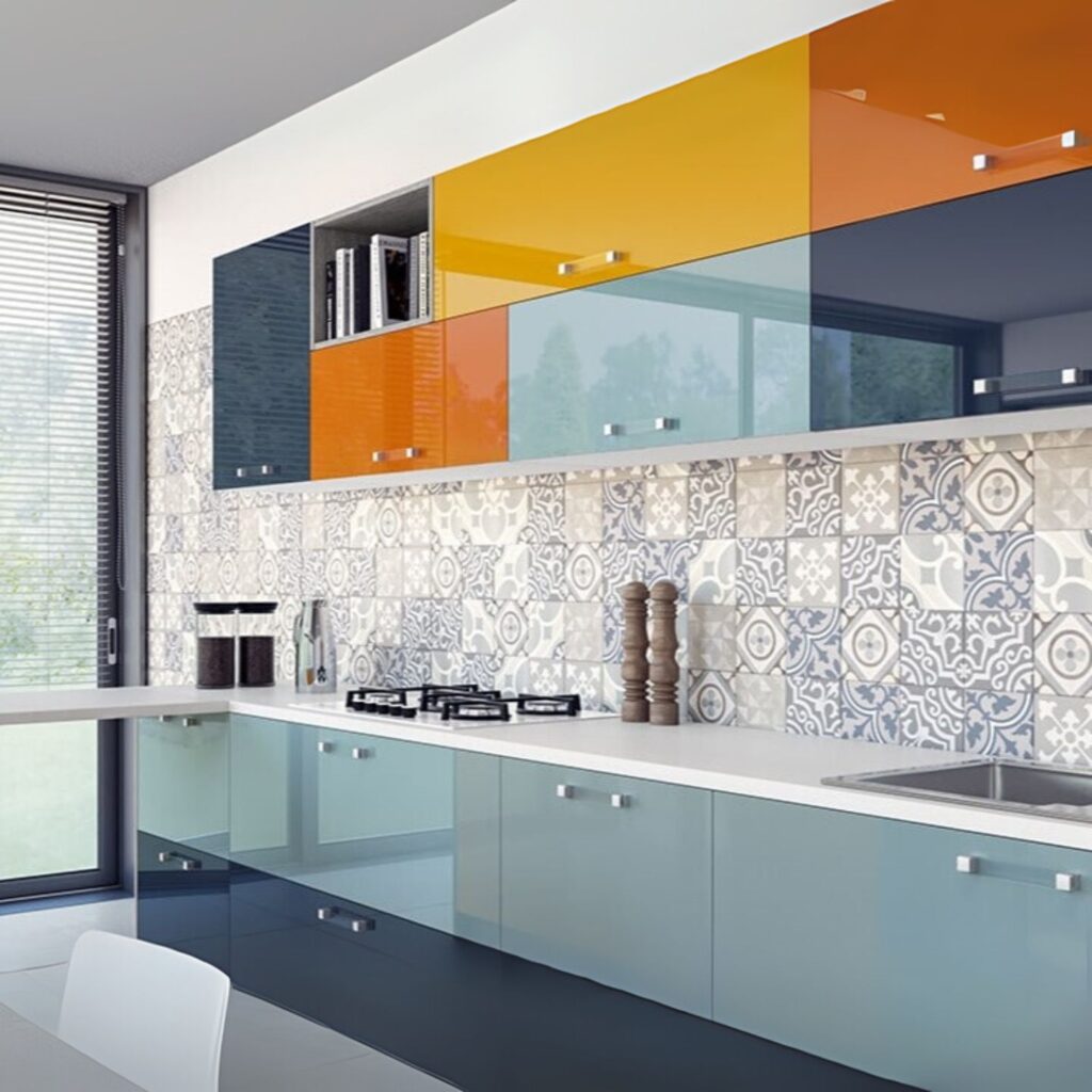 Kitchen made from different coloured greencast perspex acrylic.