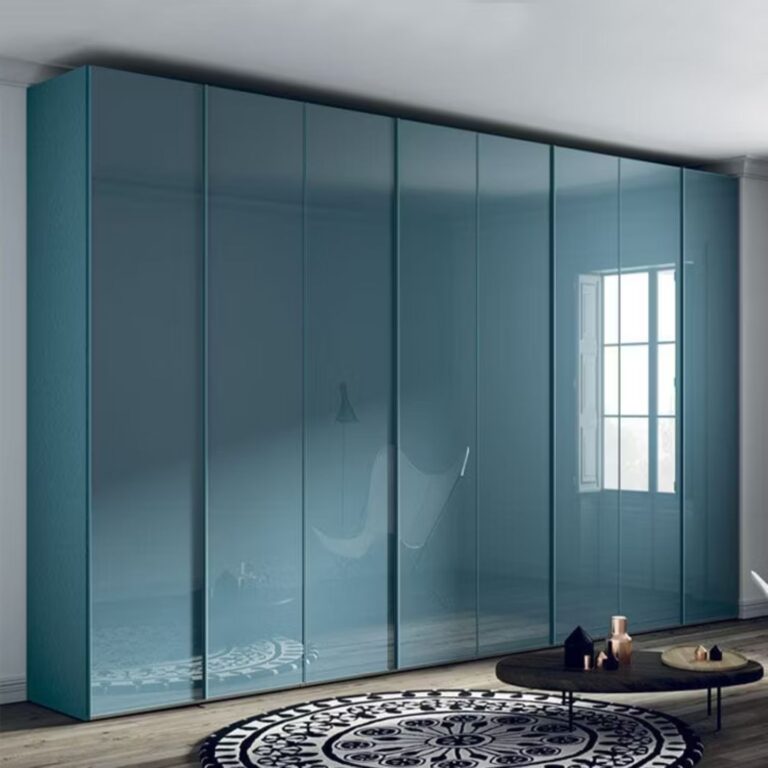 A blue wardrobe made from perspex acrylic.