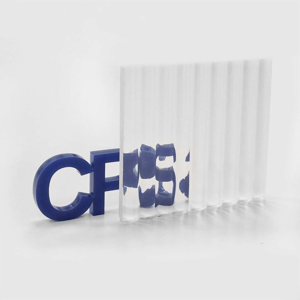 A clear reeded acrylic sheet with CPS letters behind it.