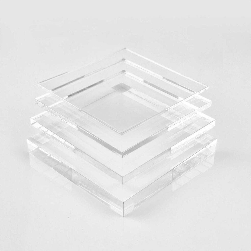 Stacked sheets of clear scratch resistant perspex.