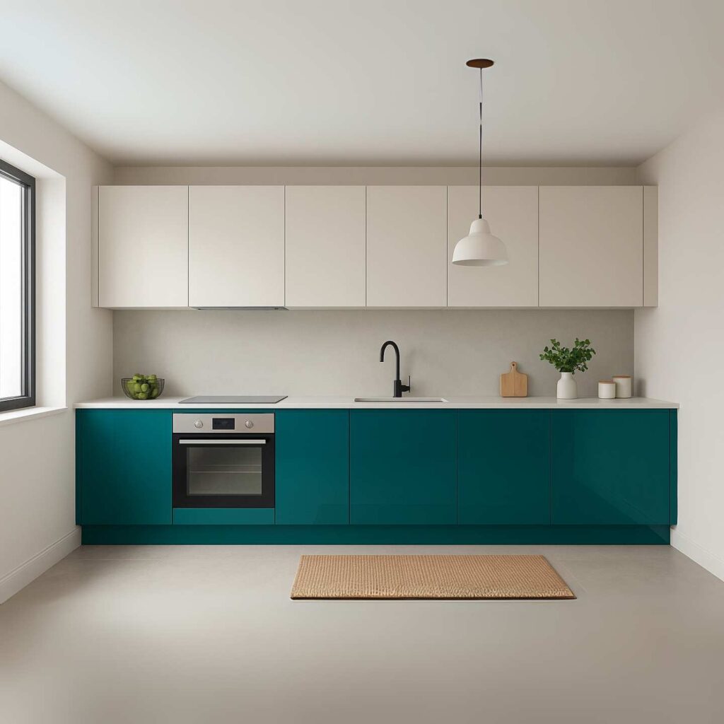 A two tone kitchen made from perspex.