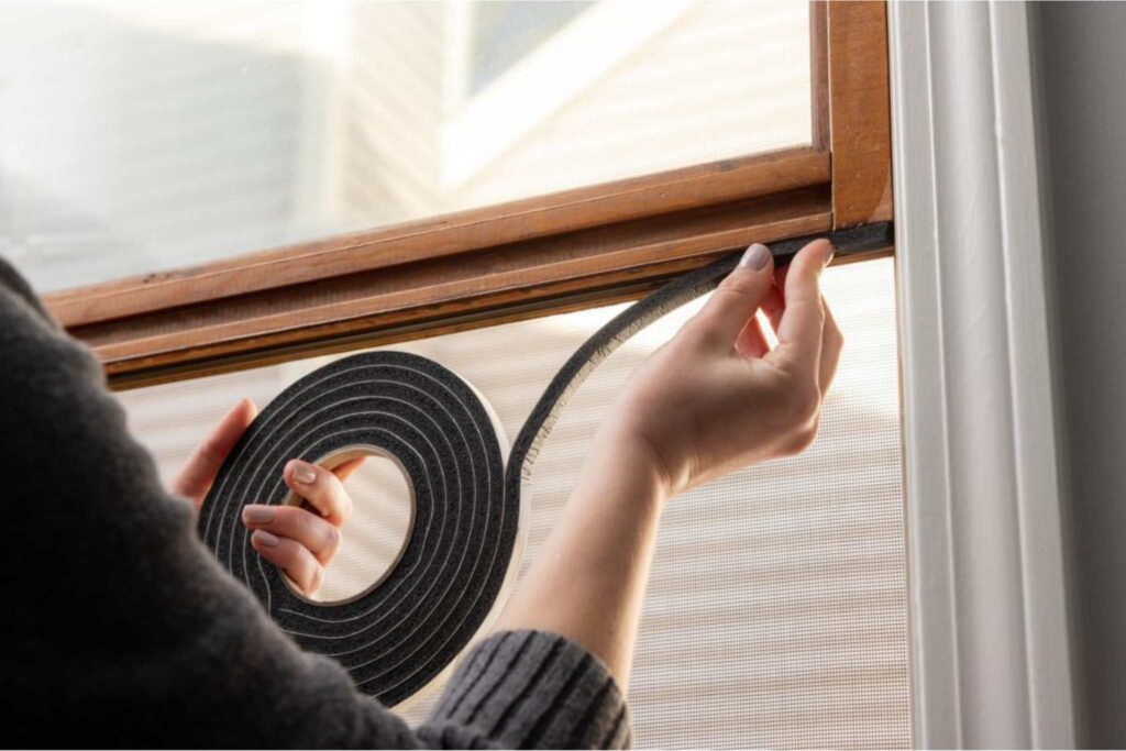 Foamex tape used to seal window.