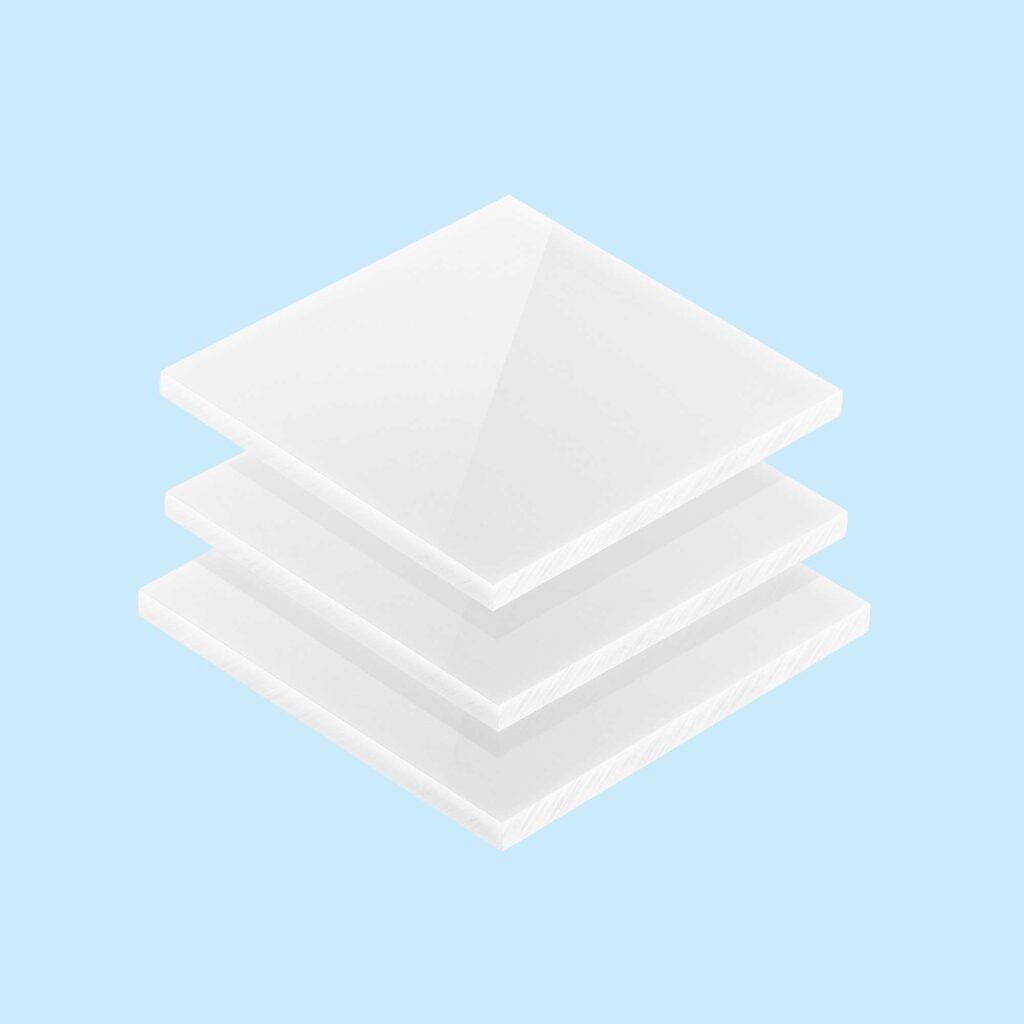 Stacked clear polycarbonate sheets.